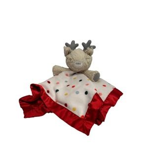 Cloud Island Holiday Deer Reindeer Baby Blanket Plush Satin Red Polka Dot Lovey